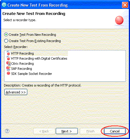exiting the create new test from recording window